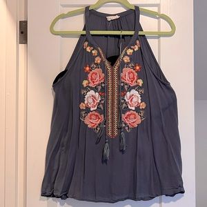 Navy Embroidered top